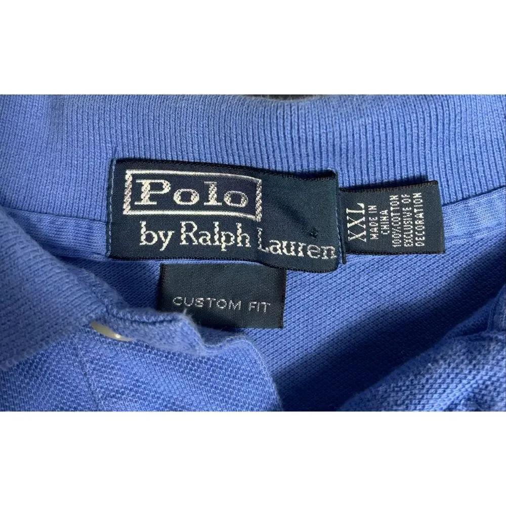 Polo Ralph Lauren Polo Shirt Mens XXL Blue Yellow Pony Short Sleeve Custom Fit